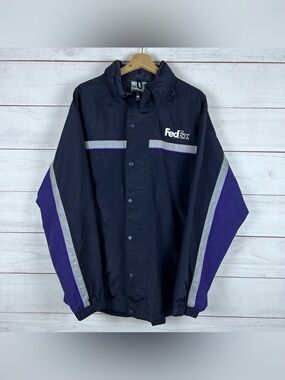 FedEx Stan Herman VF Imagewear Reflective Rain Coat Windbreaker Hooded Zip Sz L